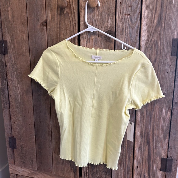 NWT PILCRO RUFFLE TRIM BABY TEE SHIRT TOP YELLOW MEDIUM M NEW - Picture 7 of 7